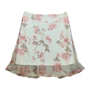 Vintage Dainty Delicate Flower Garden Rose Cottage Floral Flowy Skirt 9/10